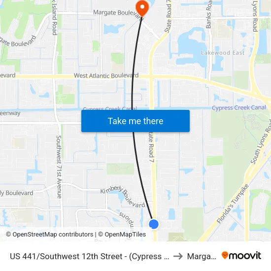 US 441/Southwest 12th Street - (Cypress Lakes Town Center) to Margate, FL map
