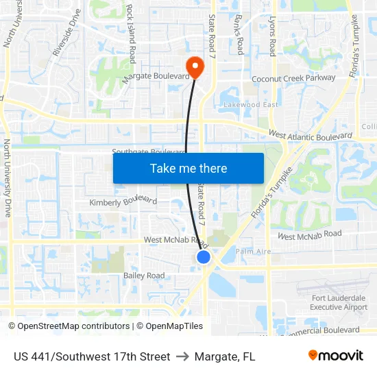 US 441/Southwest 17th Street to Margate, FL map
