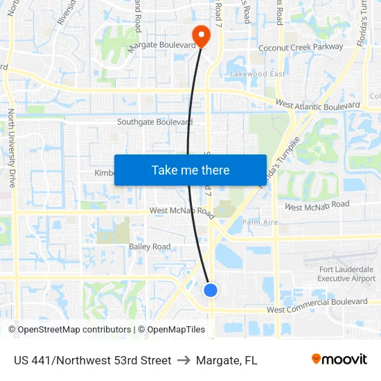 US 441/Northwest 53rd Street to Margate, FL map