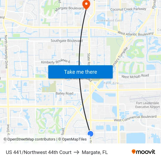 US 441/Northwest 44th Court to Margate, FL map
