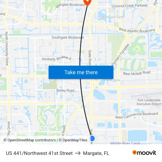 US 441/Northwest 41st Street to Margate, FL map