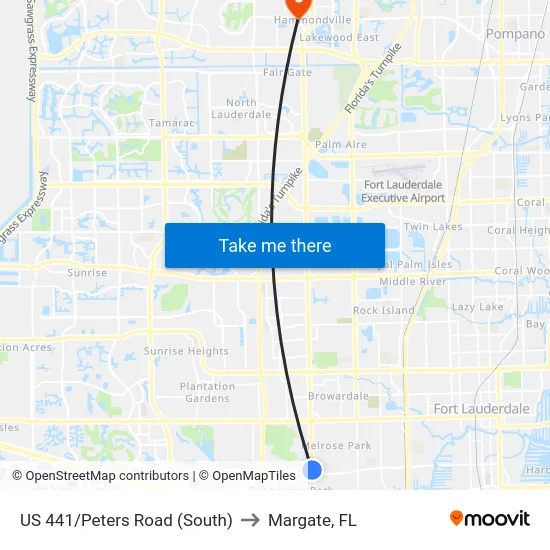 US 441/Peters Road (South) to Margate, FL map