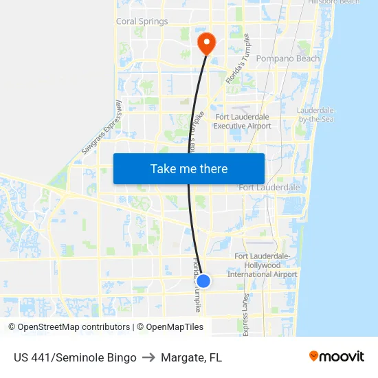 US 441/Seminole Bingo to Margate, FL map