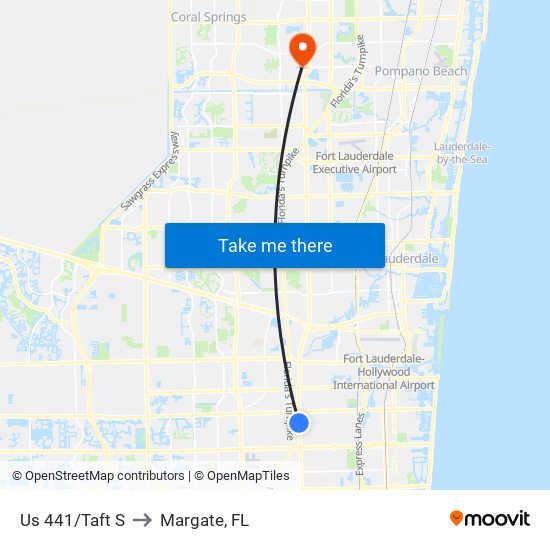 Us 441/Taft S to Margate, FL map