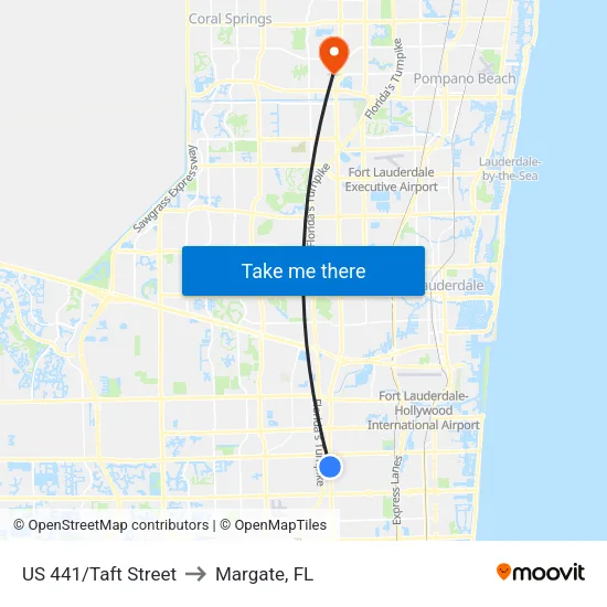 US 441/Taft Street to Margate, FL map