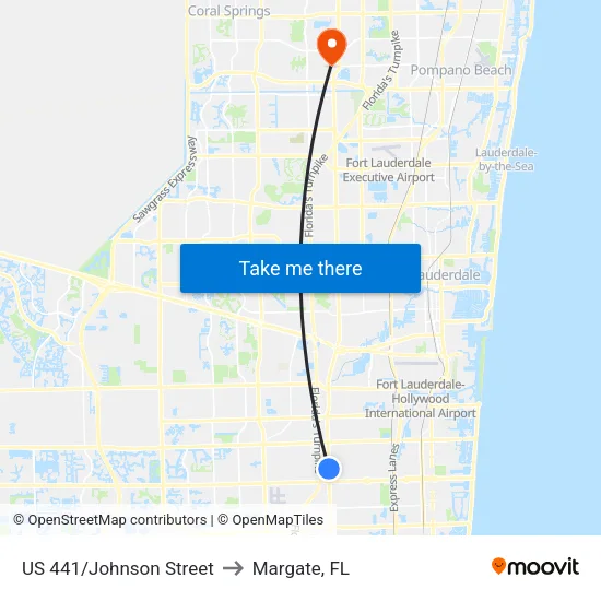 US 441/Johnson Street to Margate, FL map