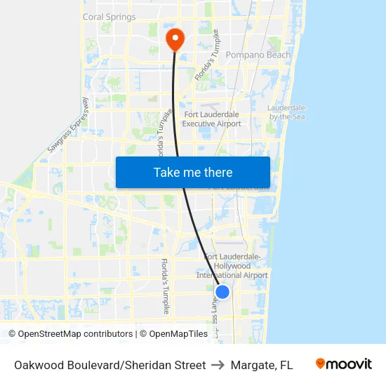 Oakwood Boulevard/Sheridan Street to Margate, FL map