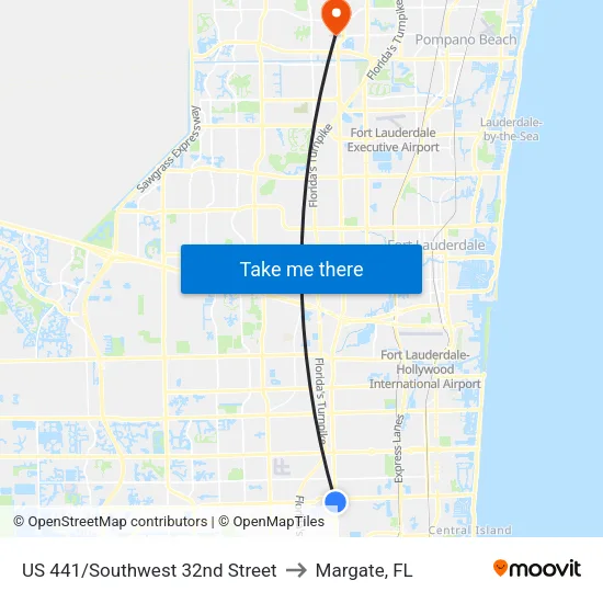 US 441/Southwest 32nd Street to Margate, FL map