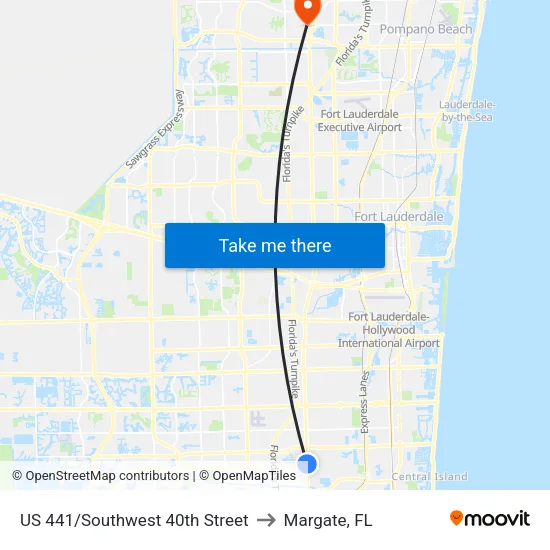 US 441/Southwest 40th Street to Margate, FL map