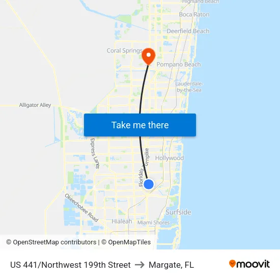 US 441/Northwest 199th Street to Margate, FL map