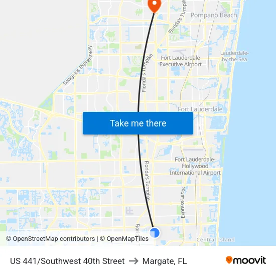 US 441/Southwest 40th Street to Margate, FL map