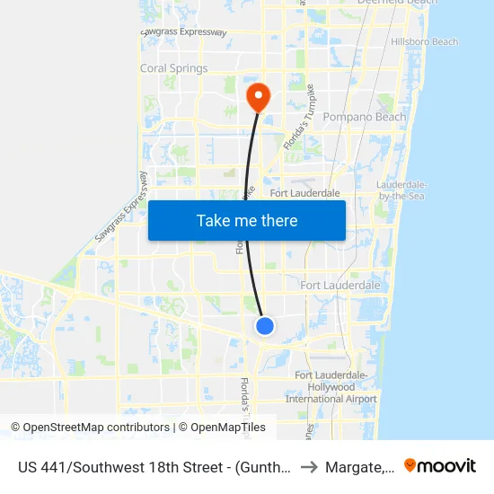 US 441/Southwest 18th Street - (Gunther Kia) to Margate, FL map