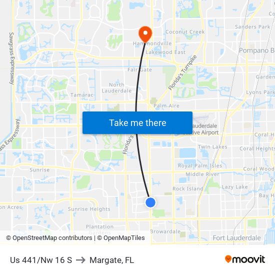 Us 441/Nw 16 S to Margate, FL map
