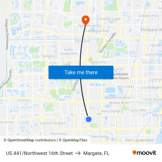 US 441/Northwest 16th Street to Margate, FL map