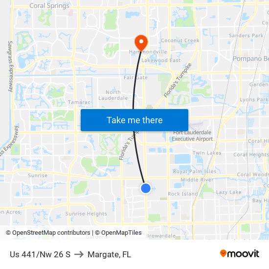 Us 441/Nw 26 S to Margate, FL map
