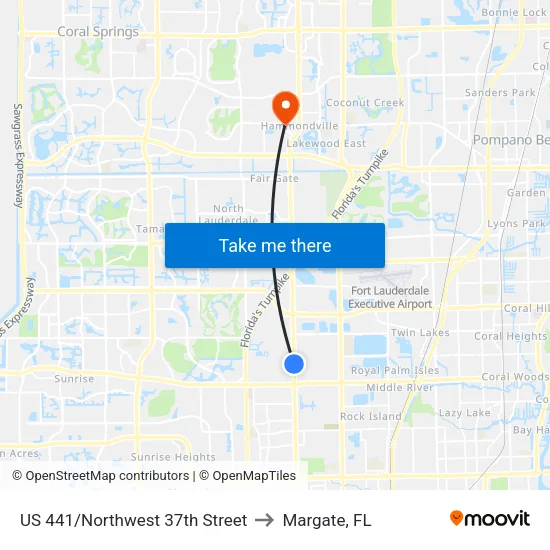 US 441/Northwest 37th Street to Margate, FL map