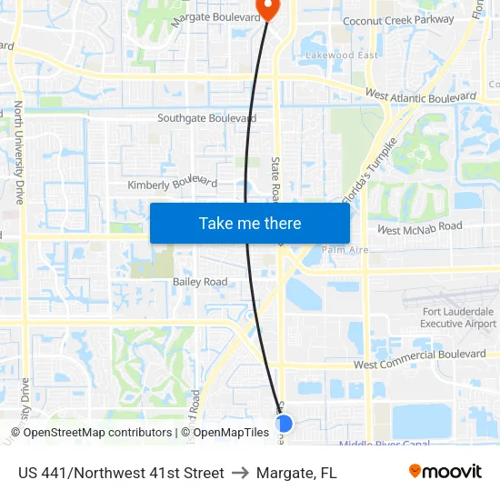 US 441/Northwest 41st Street to Margate, FL map