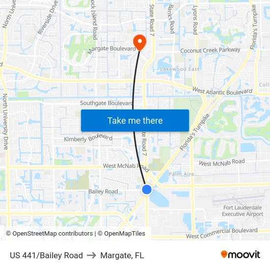 US 441/Bailey Road to Margate, FL map