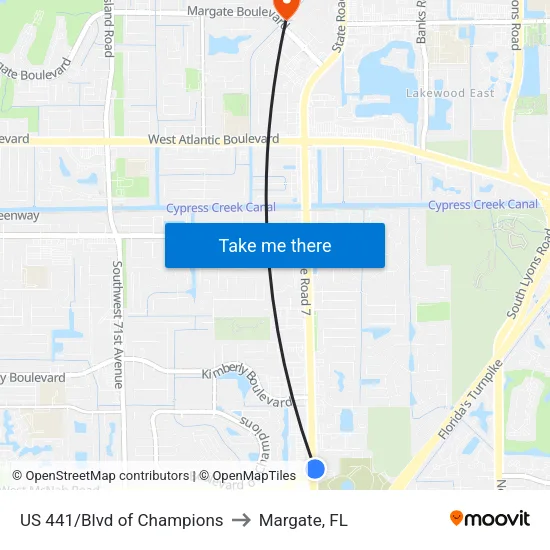 US 441/Blvd of Champions to Margate, FL map