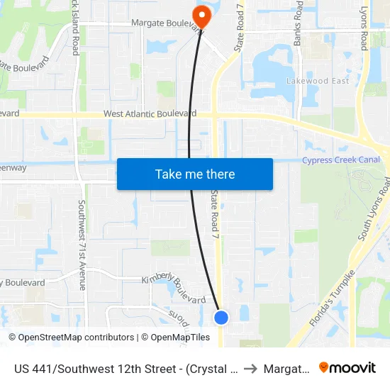 US 441/Southwest 12th Street - (Crystal Creek Plaza) to Margate, FL map