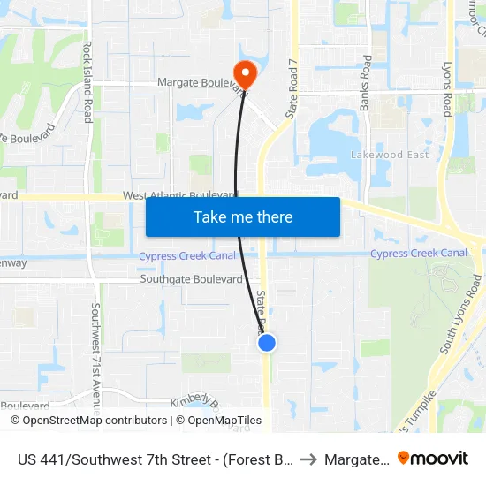 US 441/Southwest 7th Street - (Forest Boulevard) to Margate, FL map