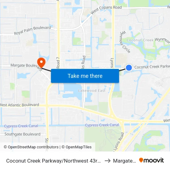 Coconut Creek Parkway/Northwest 43rd Avenue to Margate, FL map