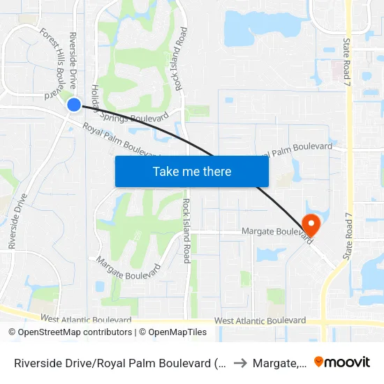 Riverside Drive/Royal Palm Boulevard (North) to Margate, FL map