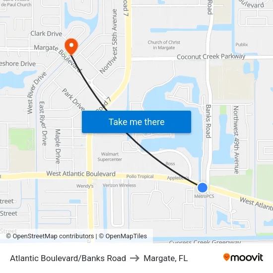 Atlantic Boulevard/Banks Road to Margate, FL map