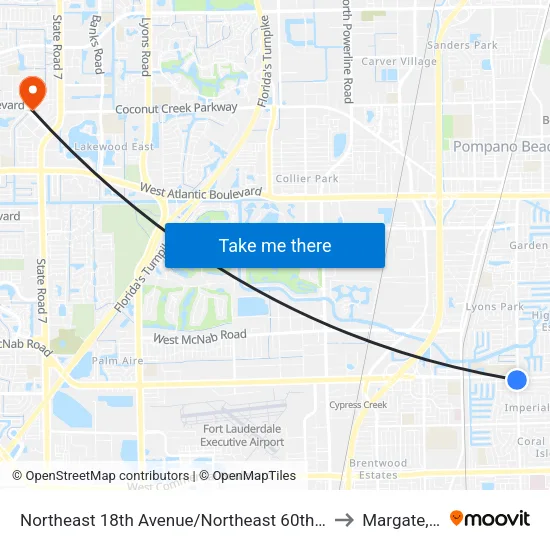 Northeast 18th Avenue/Northeast 60th Street to Margate, FL map