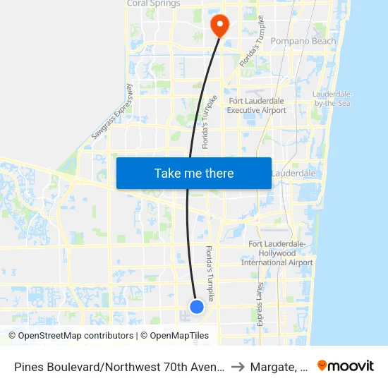 Pines Boulevard/Northwest 70th Avenue to Margate, FL map