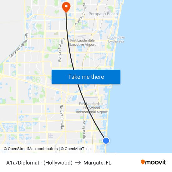 A1a/Diplomat - (Hollywood) to Margate, FL map
