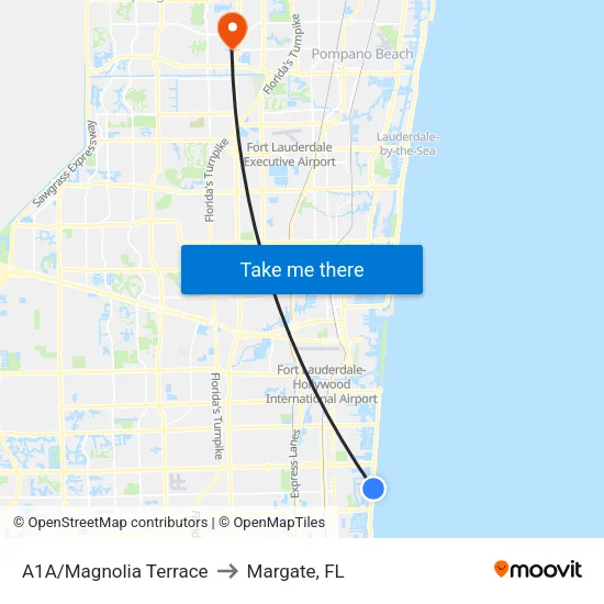 A1A/Magnolia Terrace to Margate, FL map