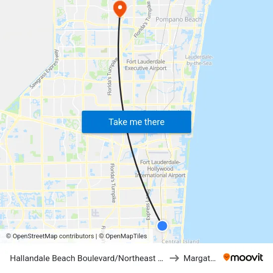 Hallandale Beach Boulevard/Northeast 2nd Avenue to Margate, FL map