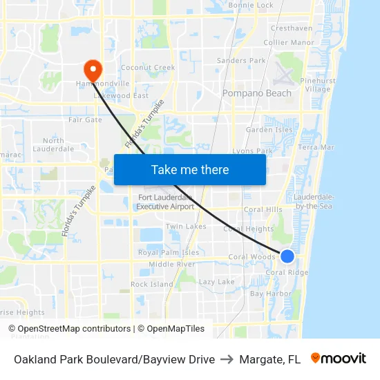 Oakland Park Boulevard/Bayview Drive to Margate, FL map