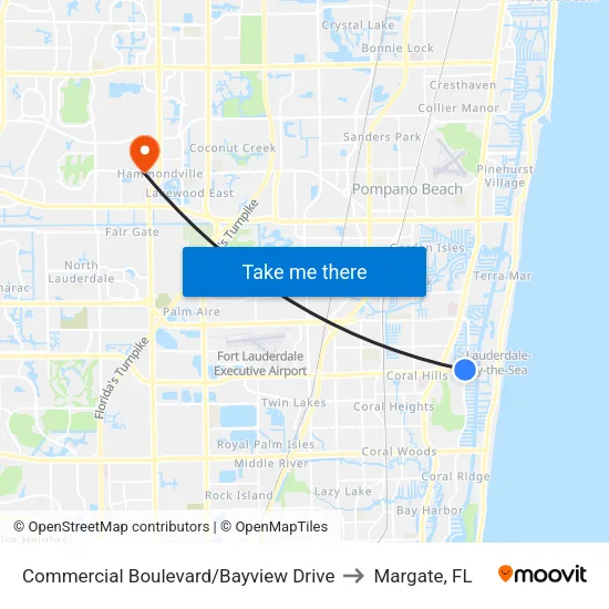 Commercial Boulevard/Bayview Drive to Margate, FL map