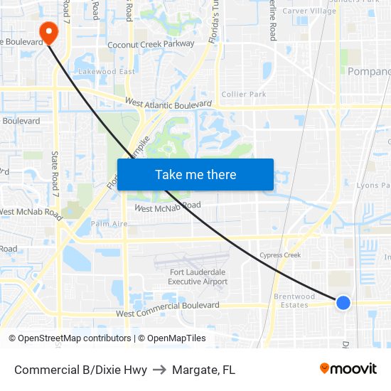 Commercial B/Dixie Hwy to Margate, FL map