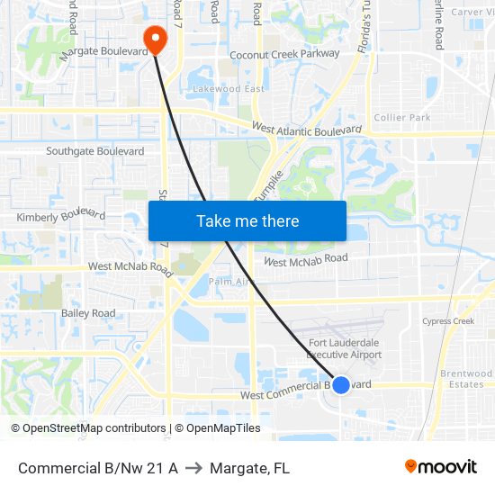 Commercial B/Nw 21 A to Margate, FL map