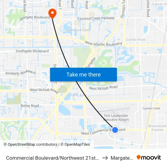 Commercial Boulevard/Northwest 21st Avenue to Margate, FL map