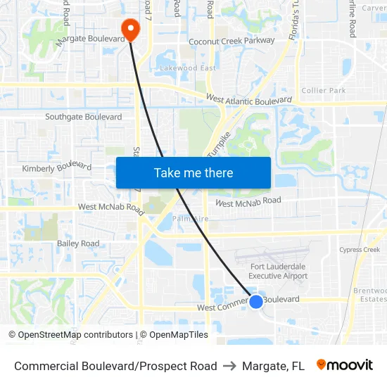 Commercial Boulevard/Prospect Road to Margate, FL map