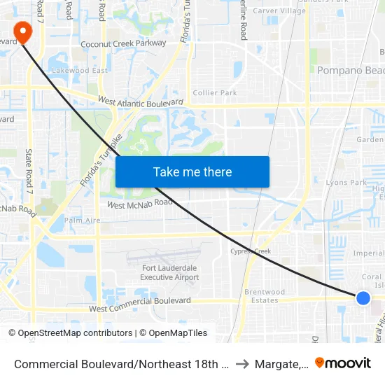 Commercial Boulevard/Northeast 18th Avenue to Margate, FL map