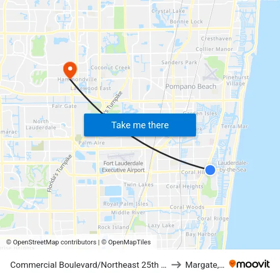 Commercial Boulevard/Northeast 25th Avenue to Margate, FL map