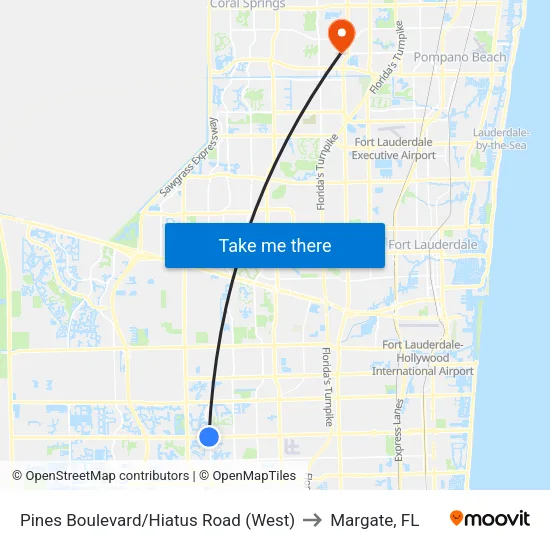 Pines Boulevard/Hiatus Road (West) to Margate, FL map