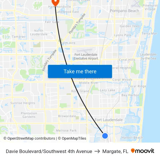 Davie Boulevard/Southwest 4th Avenue to Margate, FL map