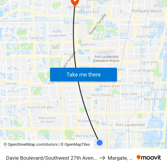 Davie Boulevard/Southwest 27th Avenue to Margate, FL map