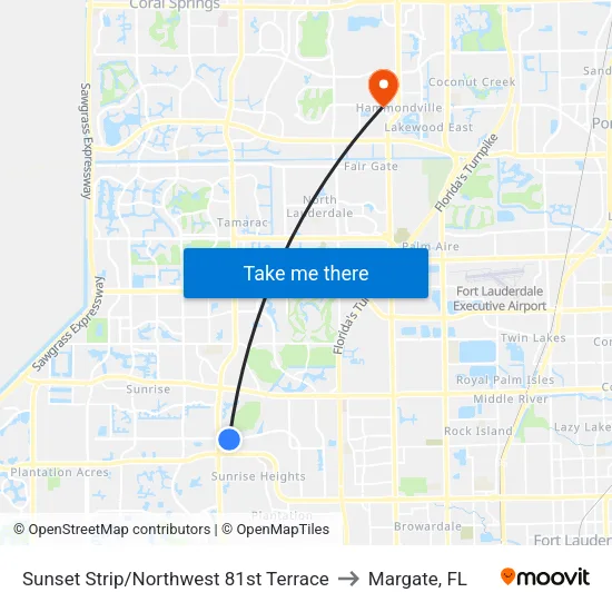 Sunset Strip/Northwest 81st Terrace to Margate, FL map