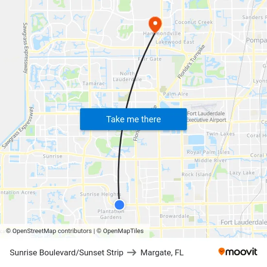 Sunrise Boulevard/Sunset Strip to Margate, FL map