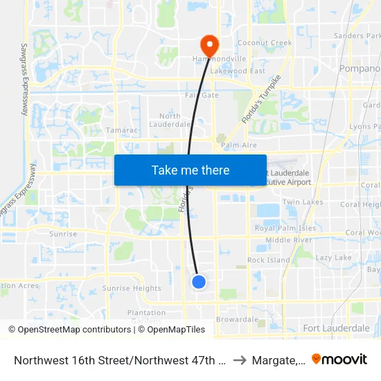 Northwest 16th Street/Northwest 47th Avenue to Margate, FL map