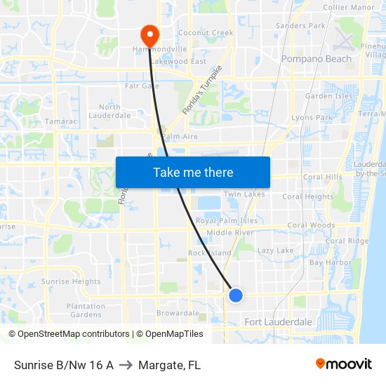 Sunrise B/Nw 16 A to Margate, FL map