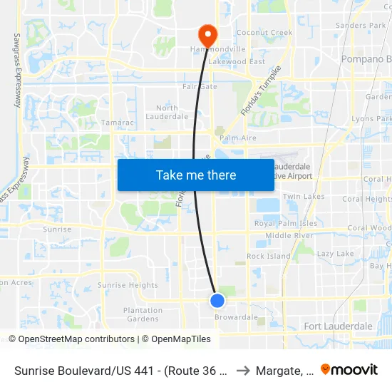 Sunrise Boulevard/US 441 - (Route 36 only) to Margate, FL map