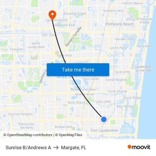 Sunrise B/Andrews A to Margate, FL map